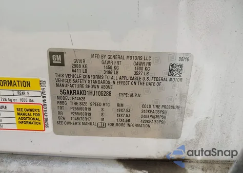 2017 Buick Enclave Convenience из США, поврежденный, VIN 5GAKRAKD1HJ106288